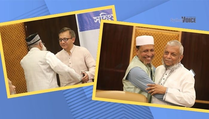 একে অপরকে কোলাকুলি: রাজনৈতিক প্রতিদ্বন্দ্বিতার বাইরে সিলেটে সম্প্রীতির বার্তা